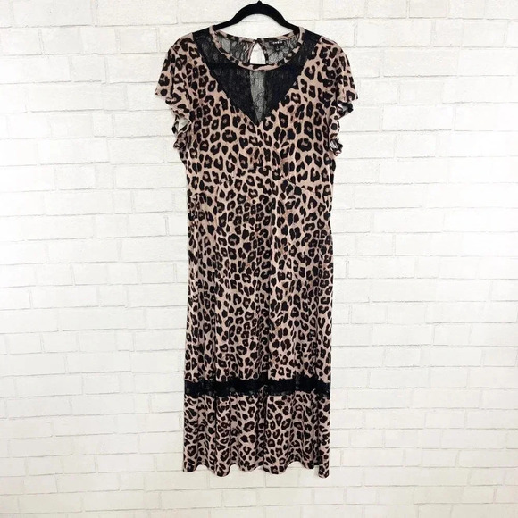 Torrid Black Leopard & Lace Inset Midi Dress with Pockets Women's Plus Size 1X - Picture 2 of 8